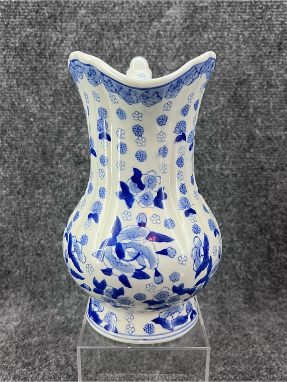 Vtg Andrea by Sadek Blue & White 8.5”Floral Porcelain Pitcher Vase - Picture 2 of 10
